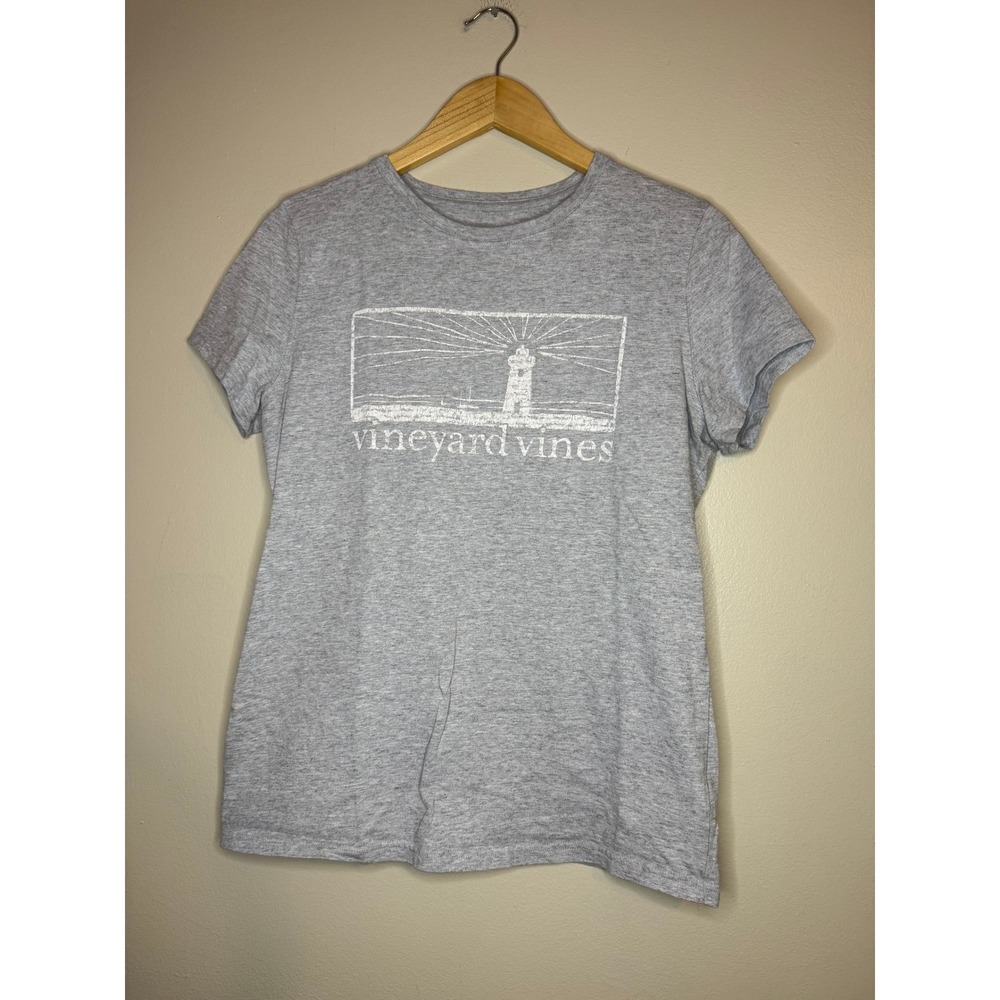 Vineyard Vines Womens Gray Lighthouse Graphic Short Sleeve T-Shirt Size Medium